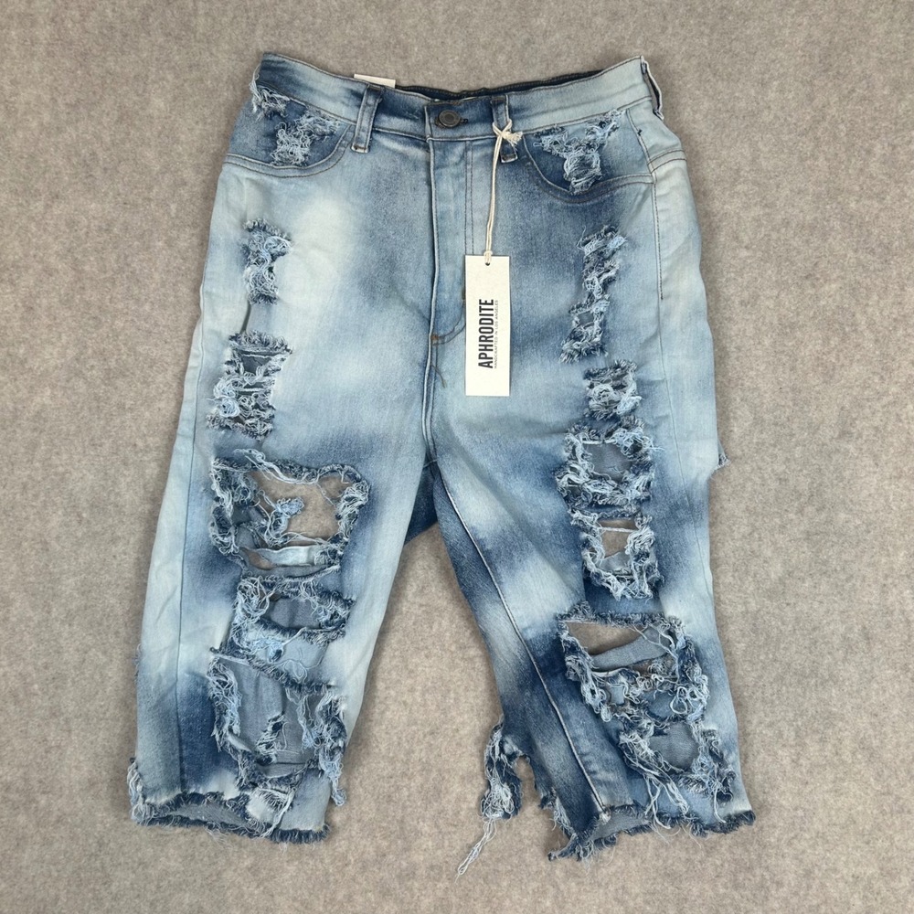 Aphrodite Distressed Denim Shorts Women 13 Blue‎ High Rise Ripped Frayed 7019F